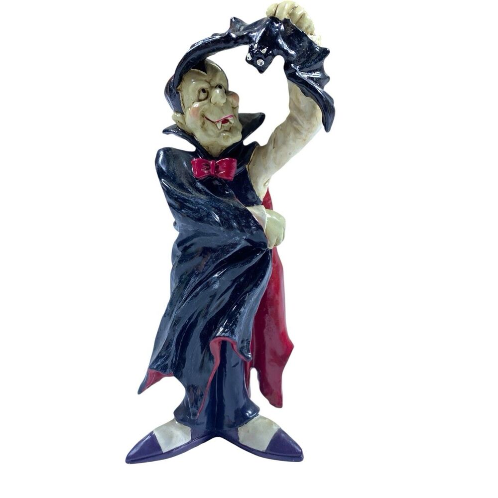 Vintage Casting Resin Dracula With Bat Standing Figurine Halloween Collectible - Picture 2 of 9